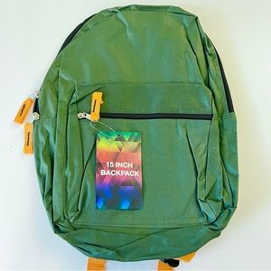 NEW 15” Backpack, Green/Orange Color
